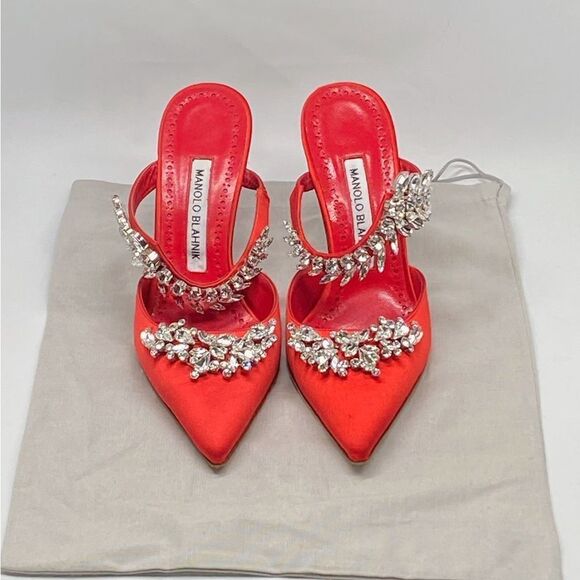 Manolo Blahnik Lurum 90MM Embellished Satin Mules size 36 - Picture 12 of 14